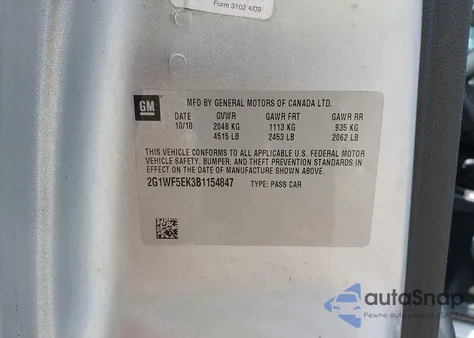 2011 Chevrolet Impala Ls from USA, damaged, VIN 2G1WF5EK3B1154847